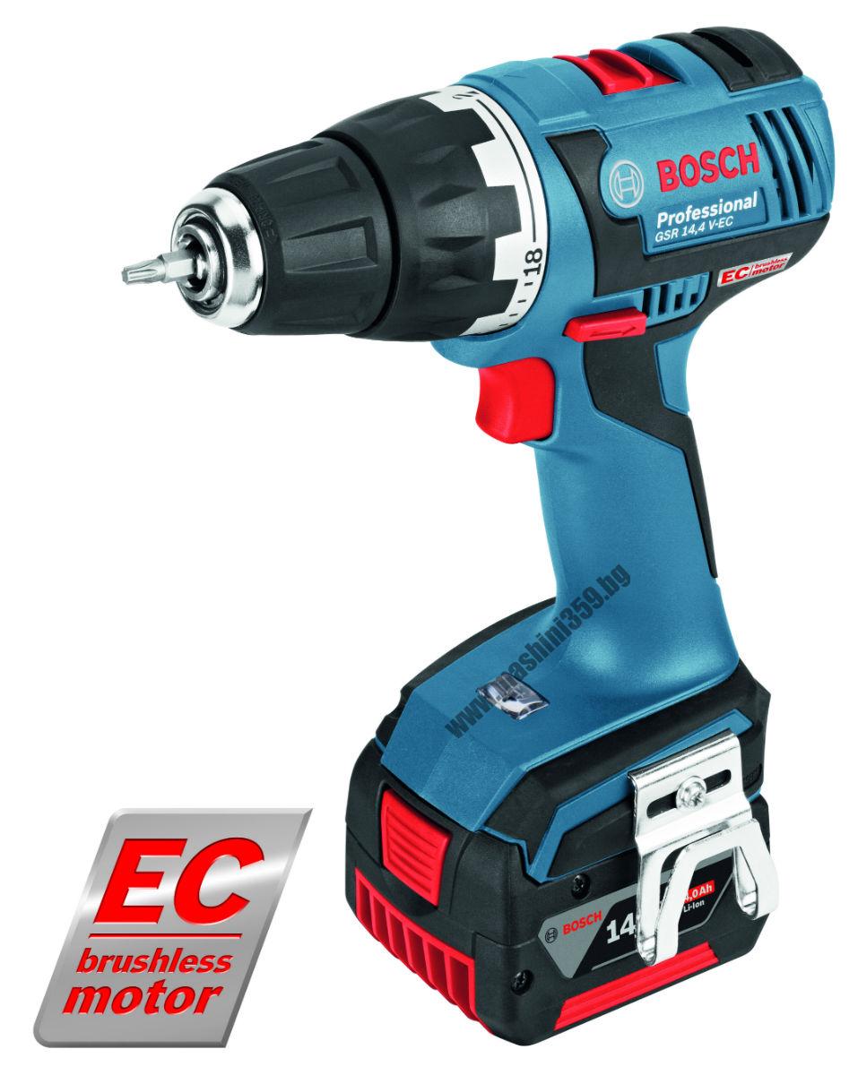 АКУМУЛАТОРЕН ВИНТОВЕРТ BOSCH GSR 14,4 V-EC Professional  / КУФАР L-BOXX, 2 Х 4,0AH, БЕЗЧЕТКОВ МОТОР /